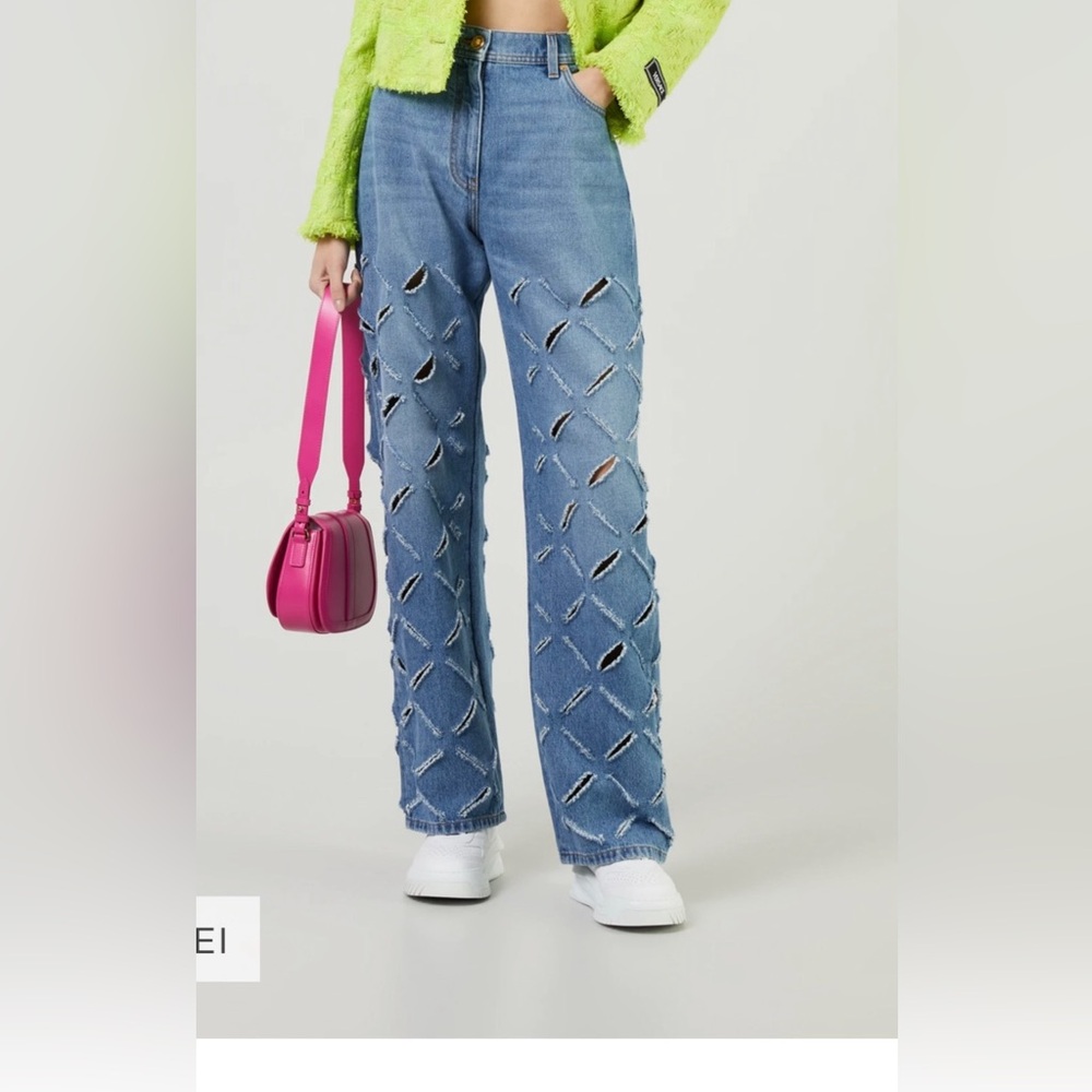 Authentic Versace logo patch cut out jeans